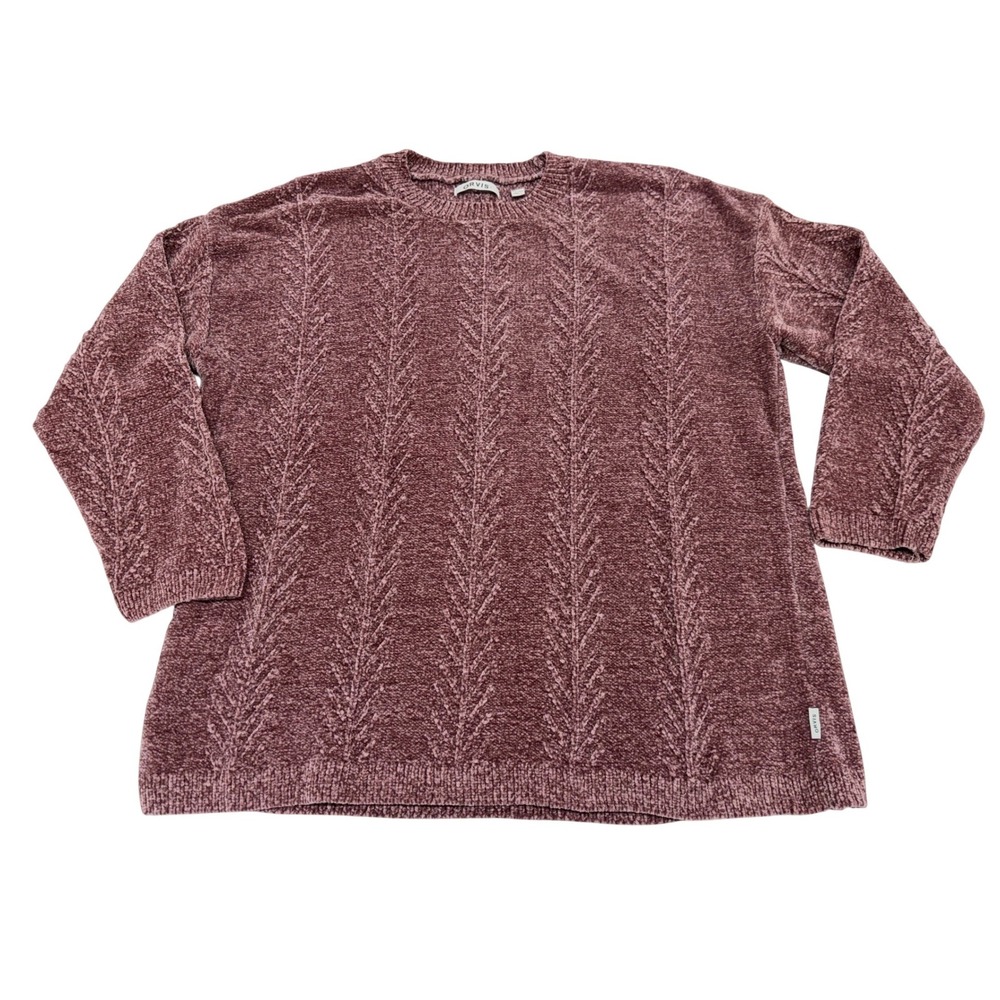 Orvis Sweater Mauve Chenille Cable Knit Crewneck Pullover XXL Women
